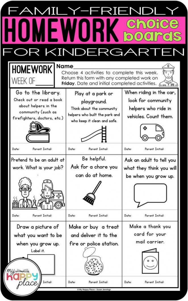 Homework Choice Boards für den Kindergarten: Familienfreundliche