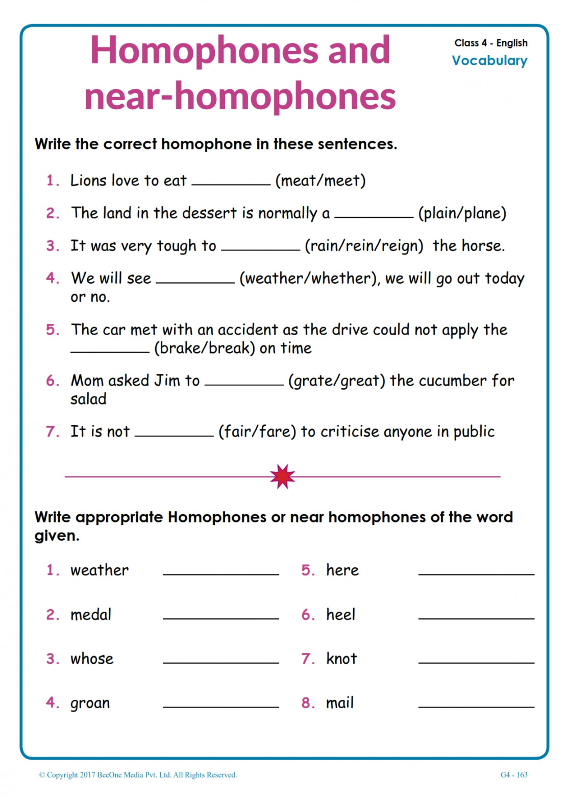 Homophones Worksheets Grade   Gradeto