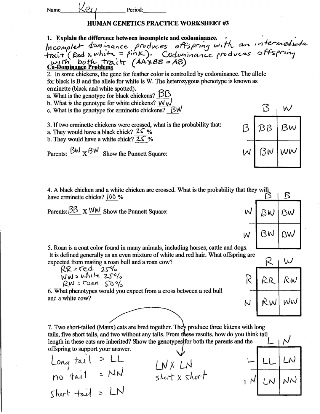 Human Genetics Practice WS incomplete, codominant, sex linked