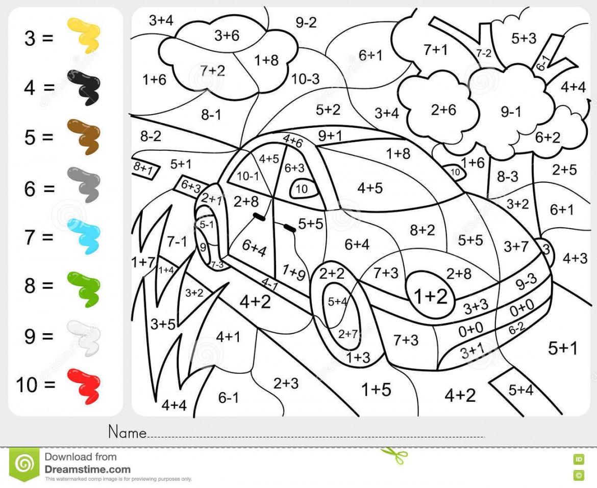 Illustration about Paint color by addition and subtraction numbers