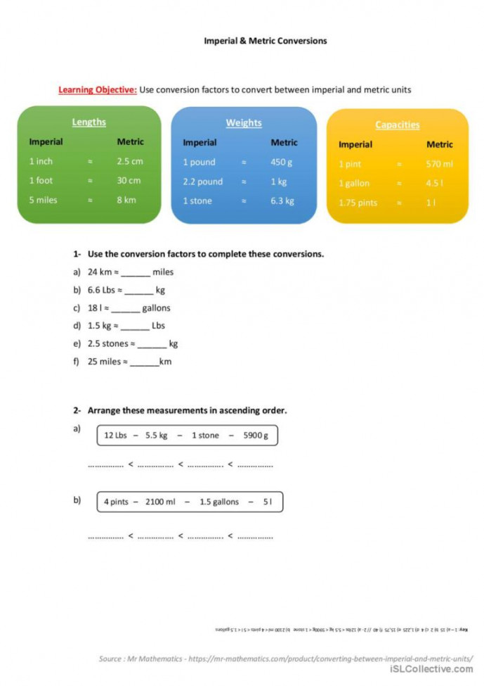 Imperial & Metric Conversions: English ESL worksheets pdf & doc