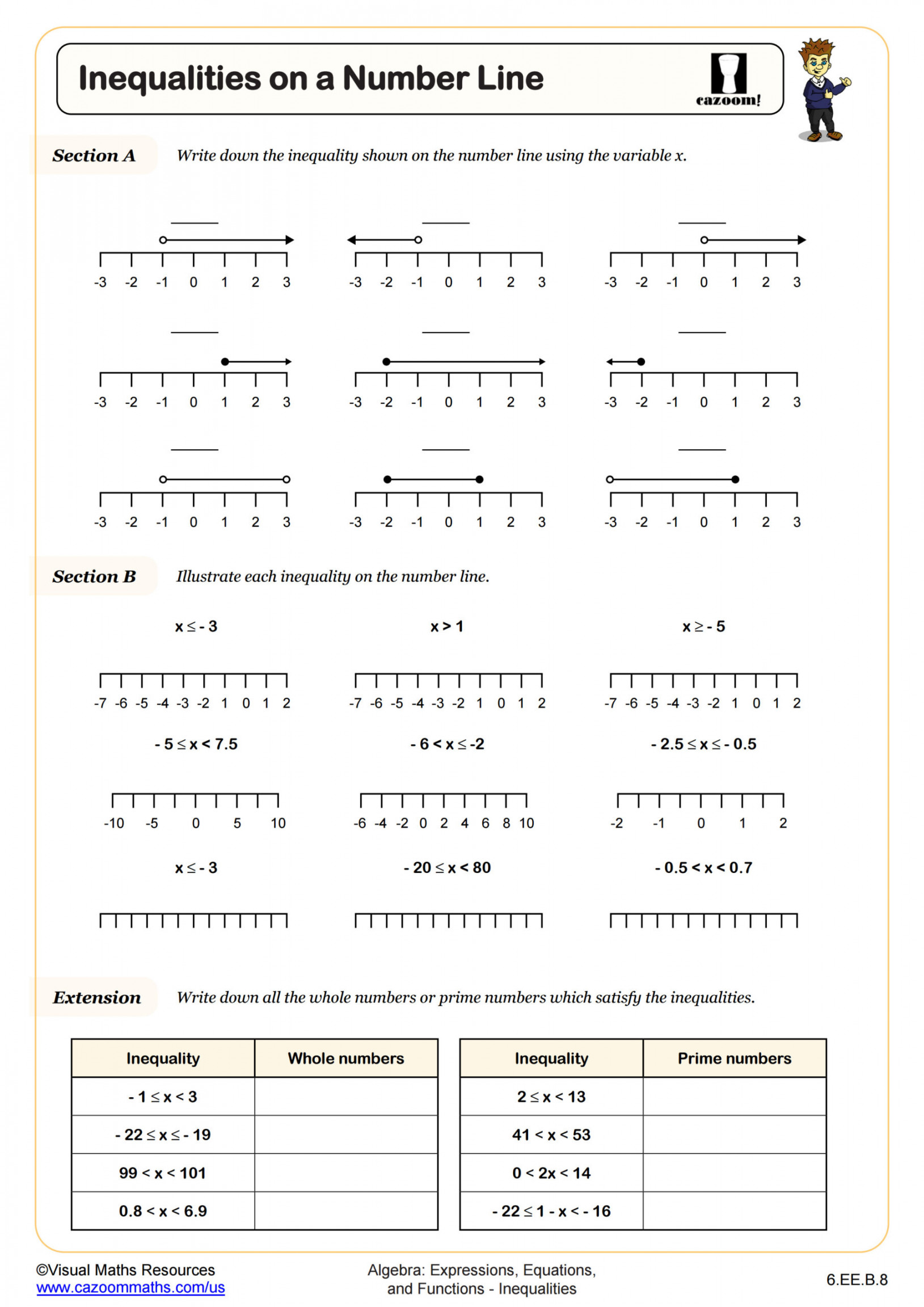 Inequalities on a Number Line Worksheet  Fun and Engaging th