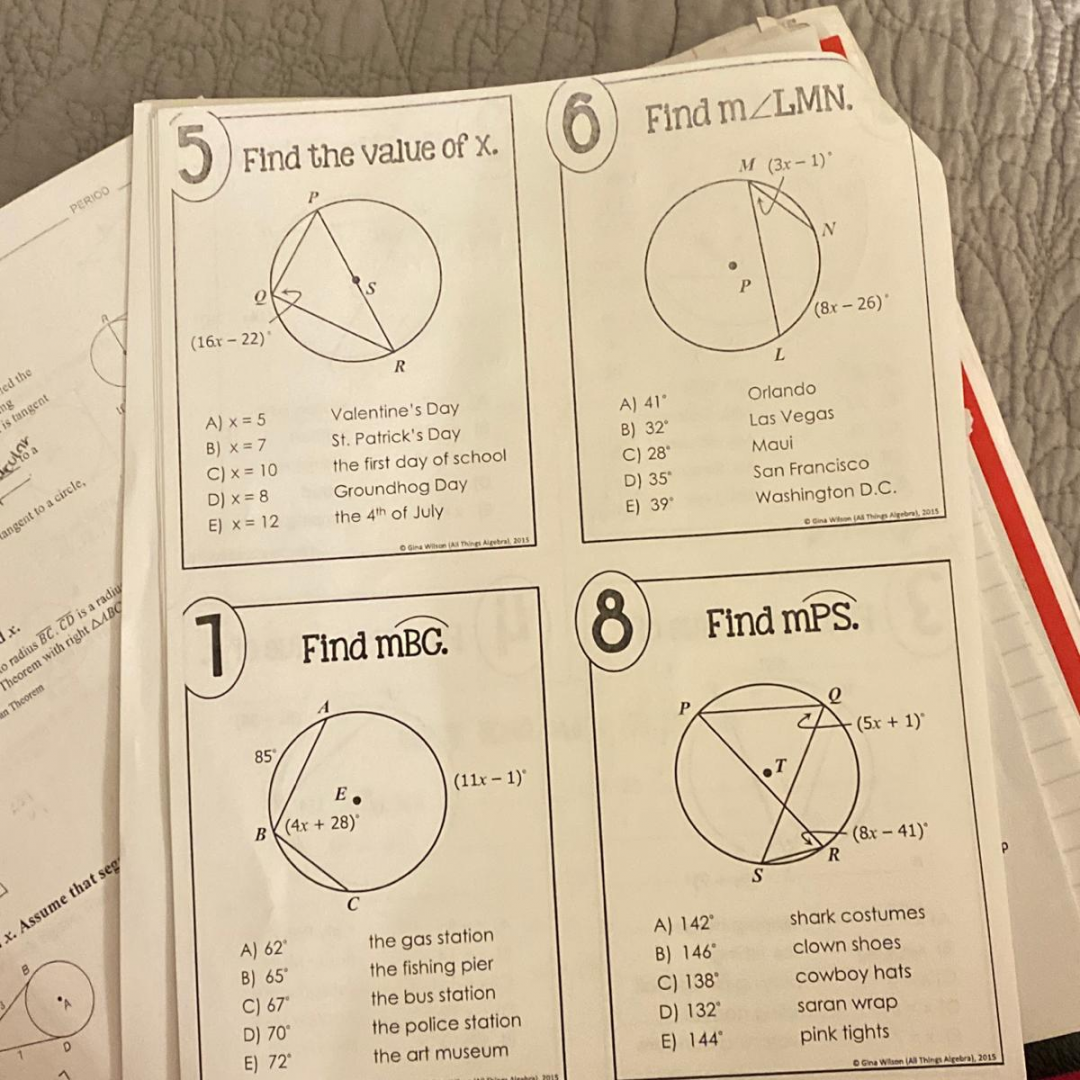 Inscribed angles math lib Need help with , , ,  thank you