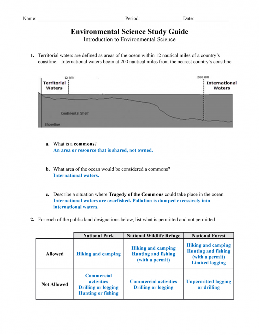 - Introduction to Environmental Science Study Guide (Answer Key