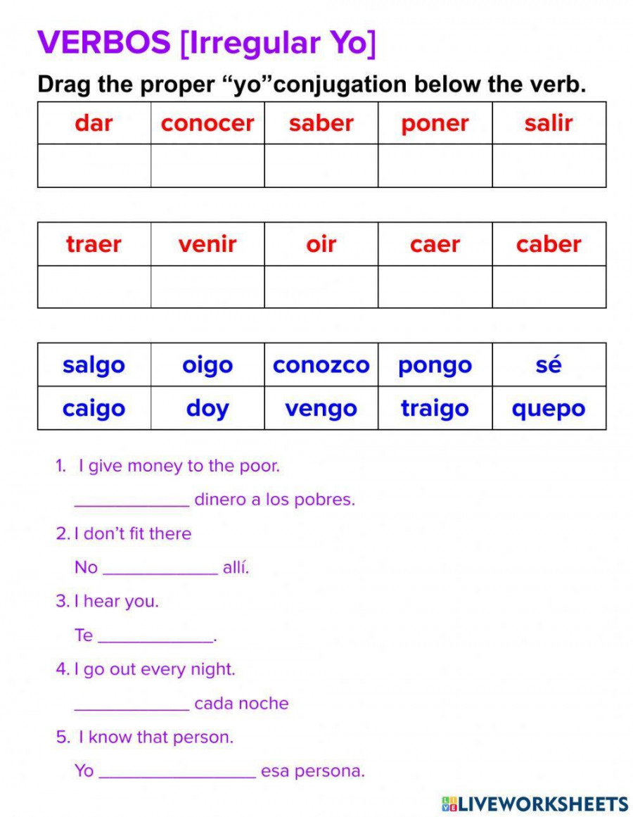 Irregular -yo- Verbs in Spanish worksheet  Live Worksheets