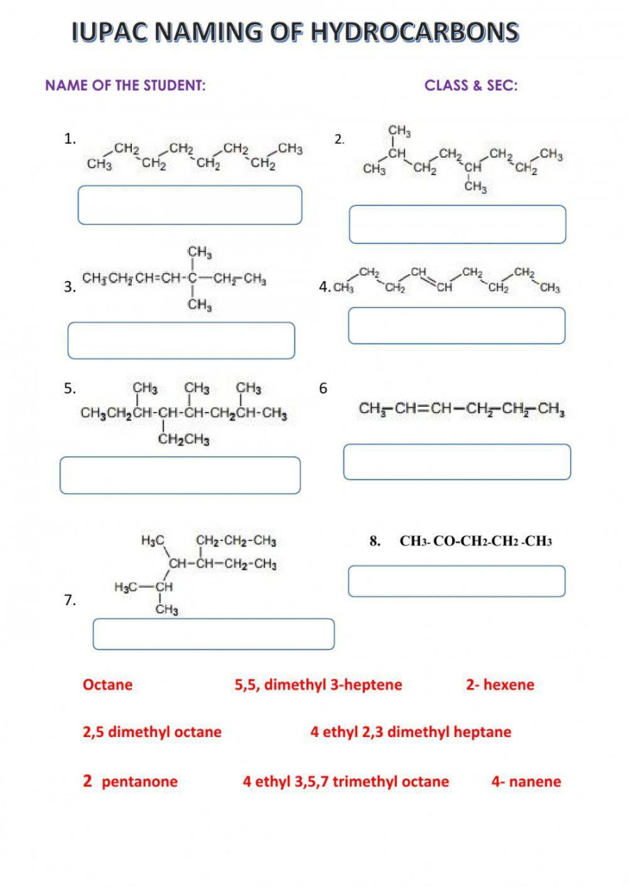 Iupac naming worksheet  Live Worksheets