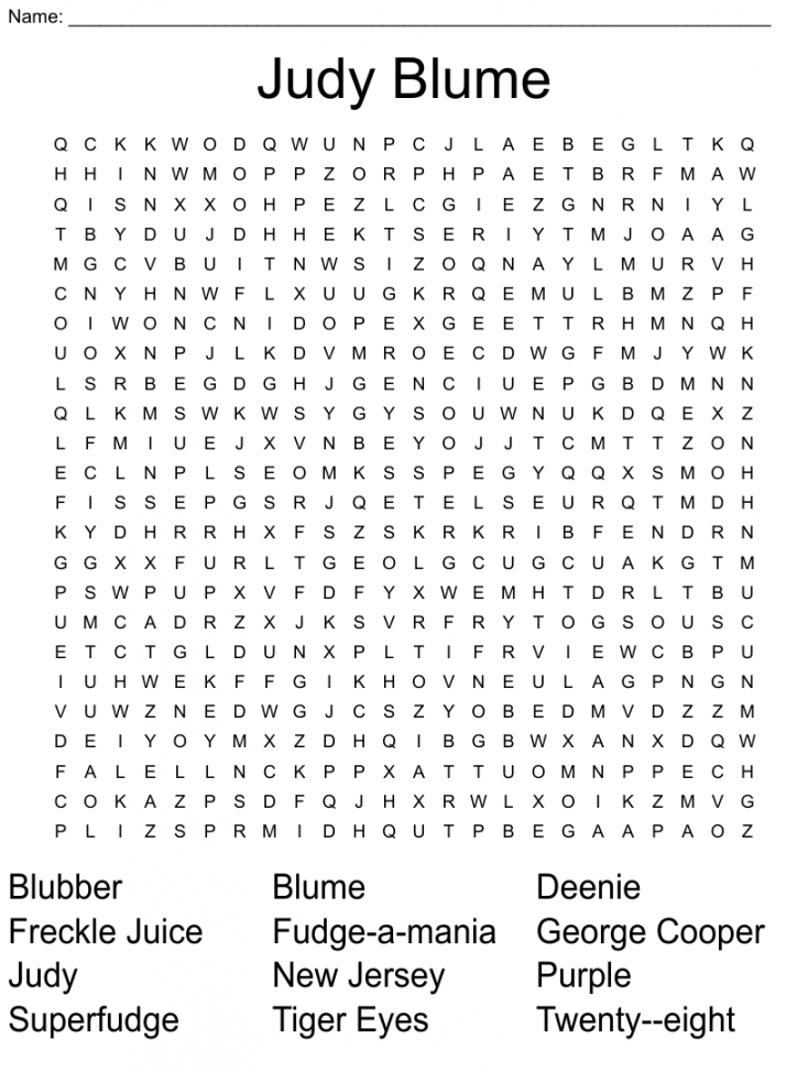 Judy Blume Word Search - WordMint