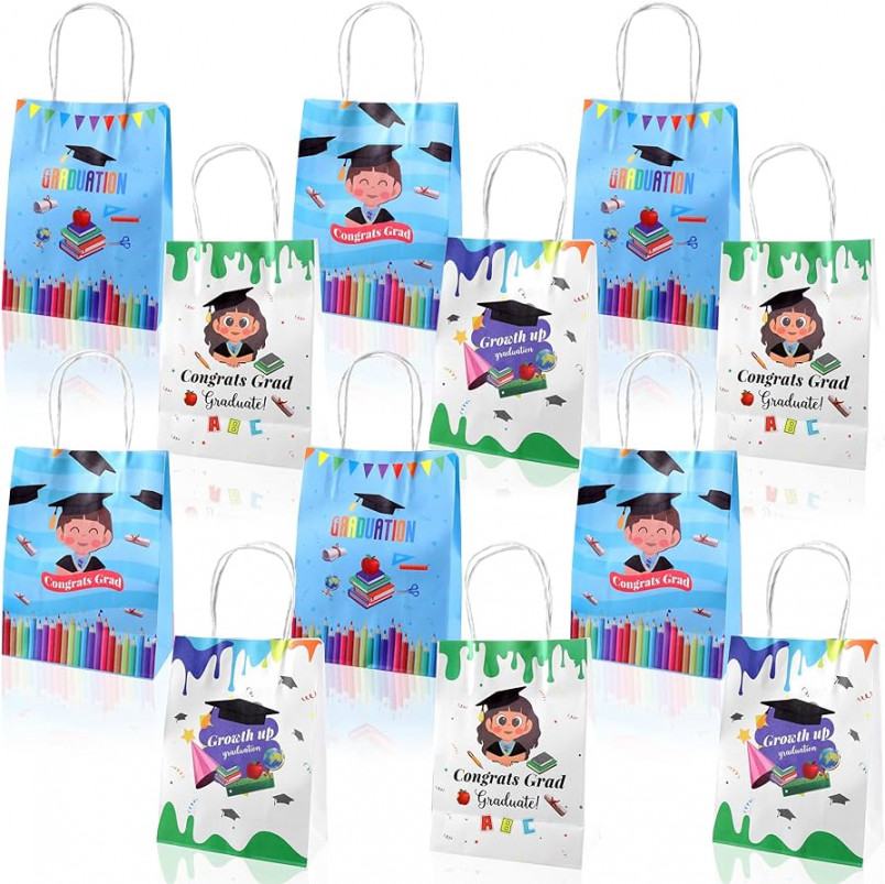 KatchOn, Kindergarten Graduation Gift Bags - Pack of   Pre School Paper  Graduation Bags for Gifts  Blue and White Graduation Decorations