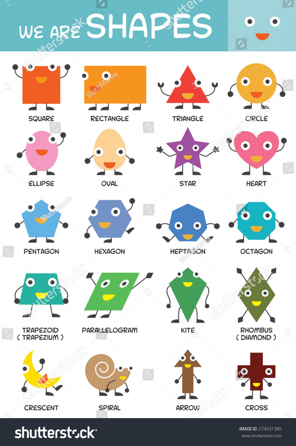 Kids Basic Shapes Chart Kindergarten Preschool: Stock-Vektorgrafik