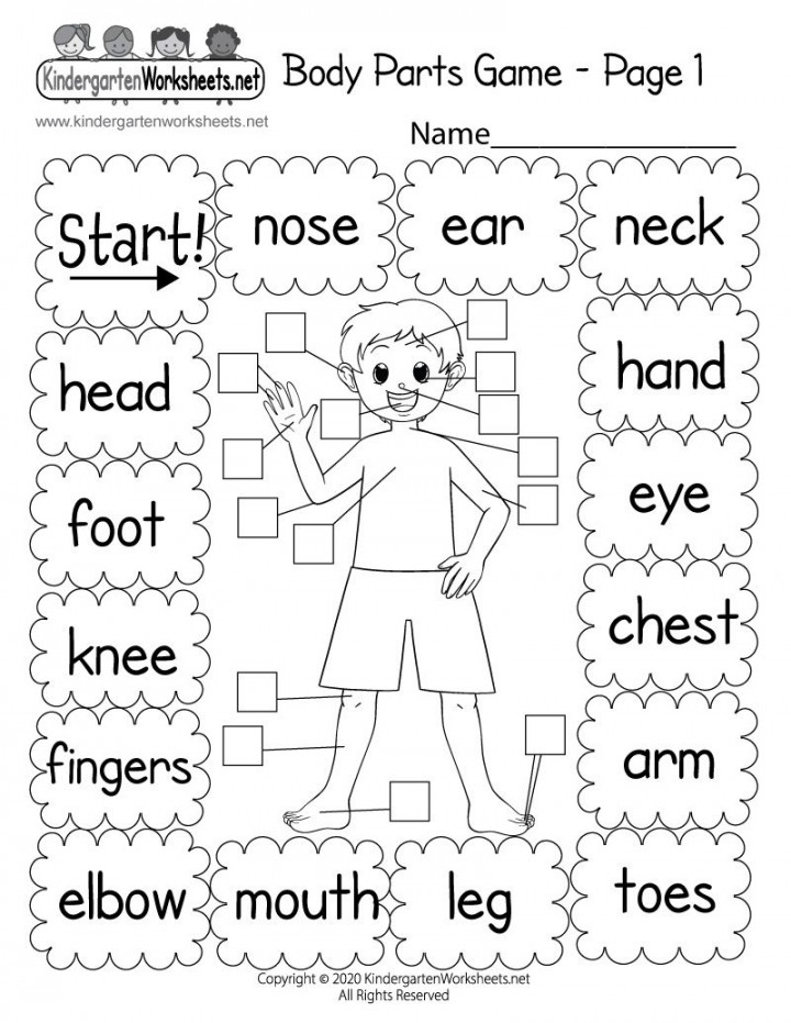 Kindergarten Body Parts Game  Kindergarten worksheets sight words