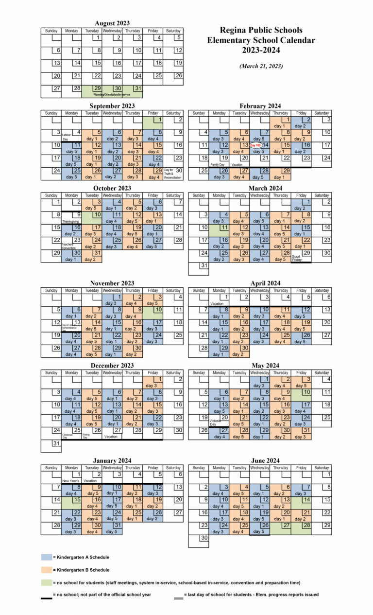 Regina Public School Kindergarten Schedule