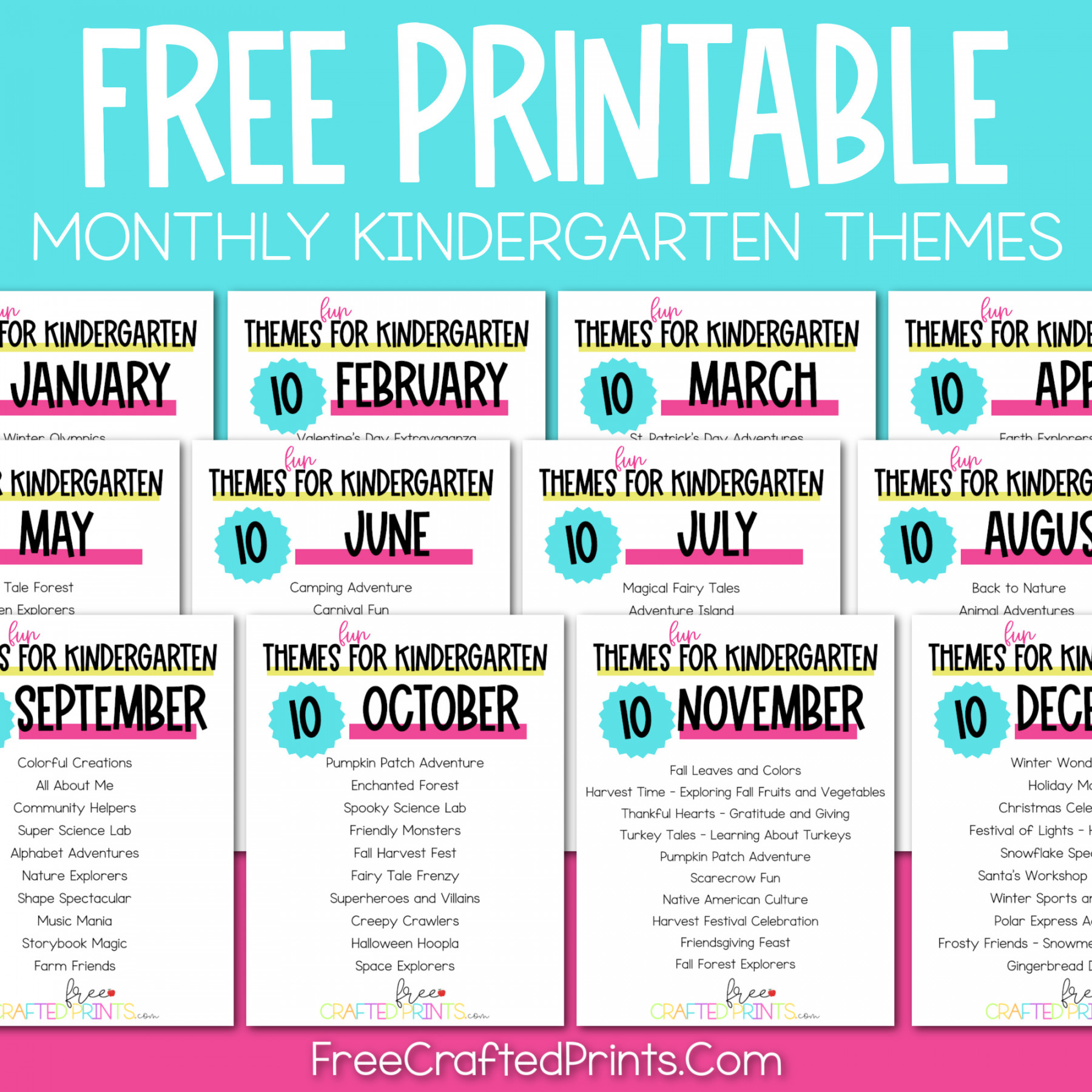Kindergarten Monthly Themes - FREE Download