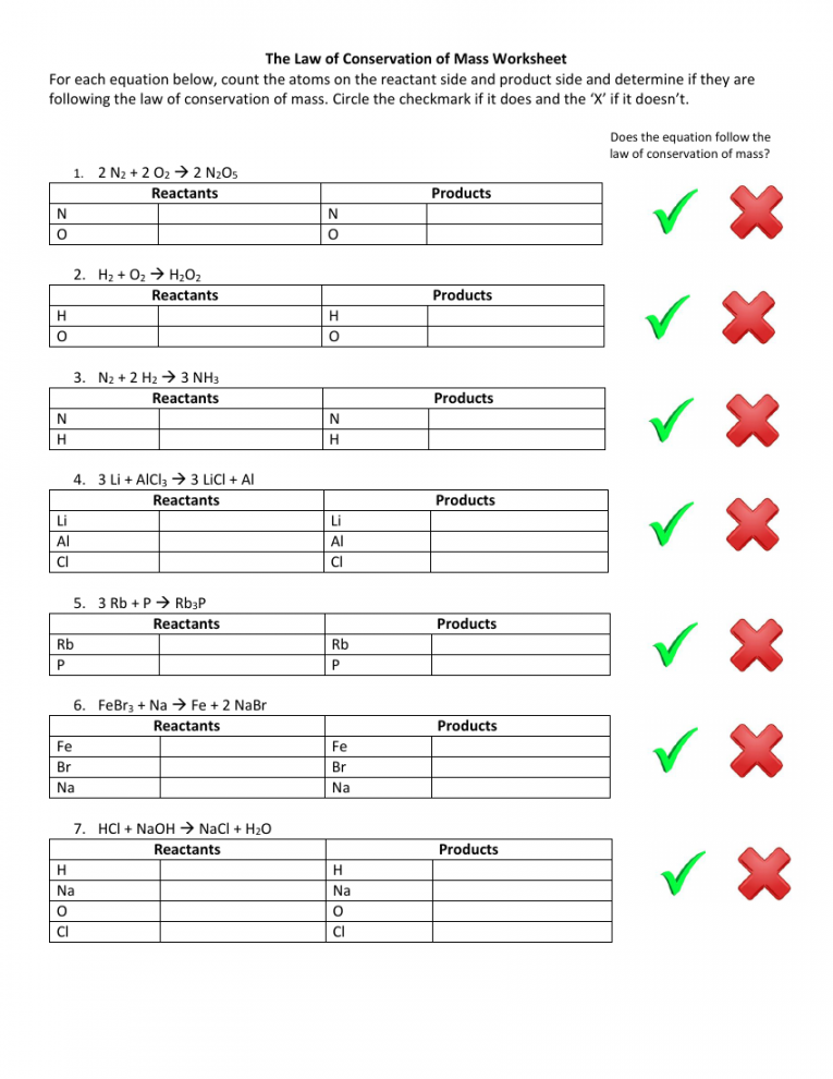 Law of Conservation of Mass - Worksheet  Science th Grade