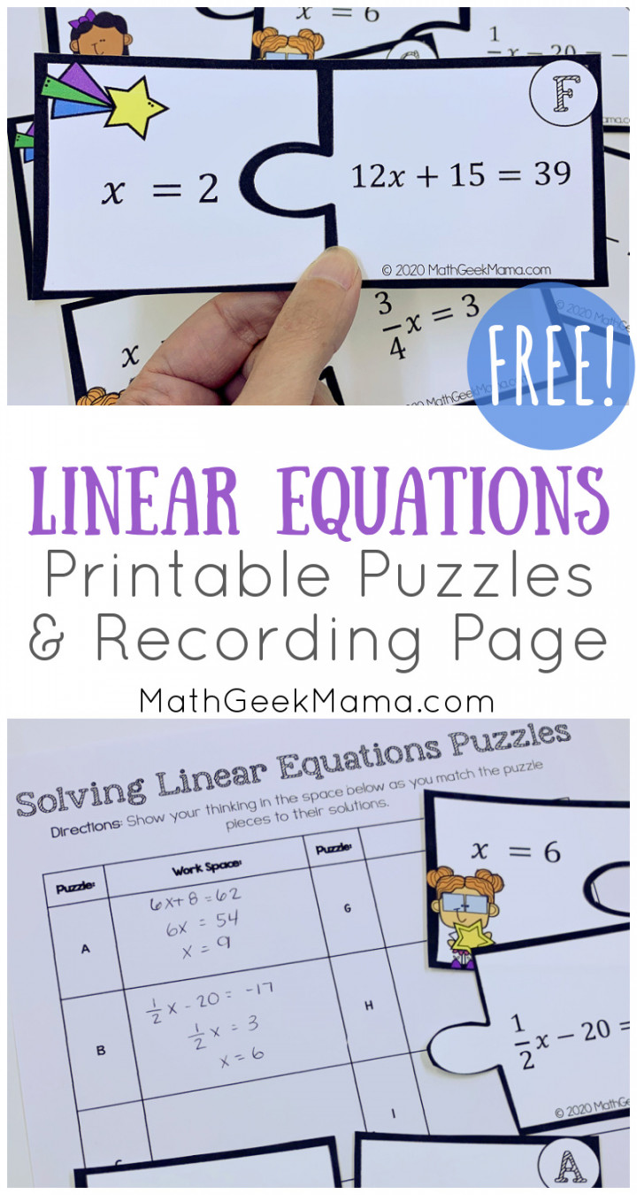 Linear Equations Puzzles: Free Practice Set  Math Geek Mama