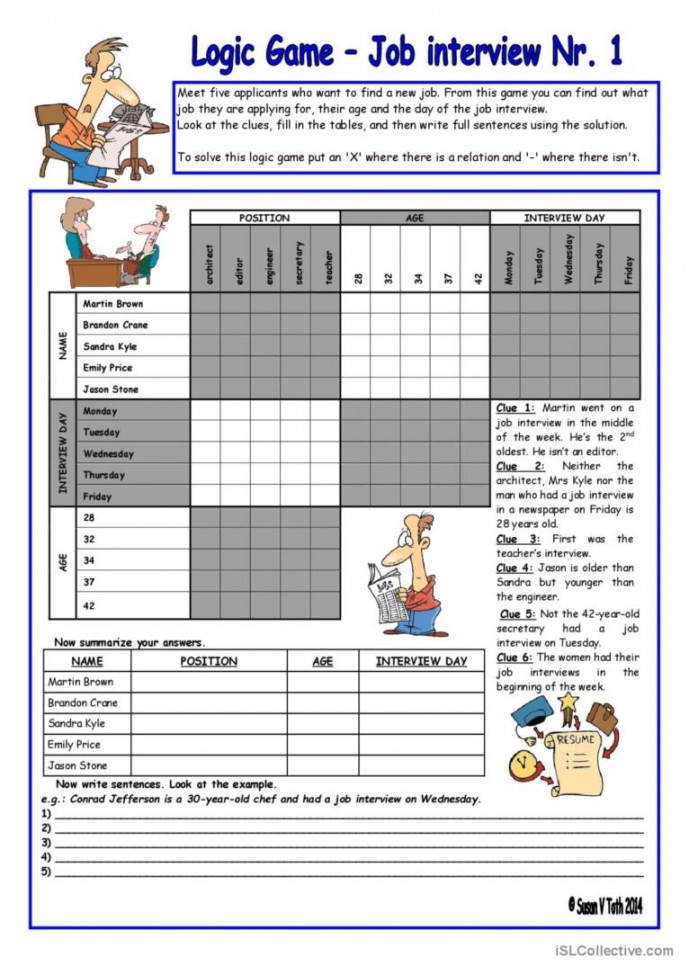 LOGIC GAME (ST) - JOB INTERVIEW NR: English ESL worksheets pdf