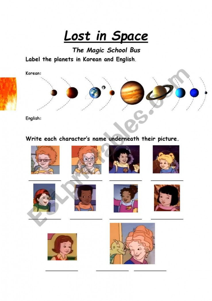 Magic School Bus: Lost In Space worksheet - ESL worksheet by