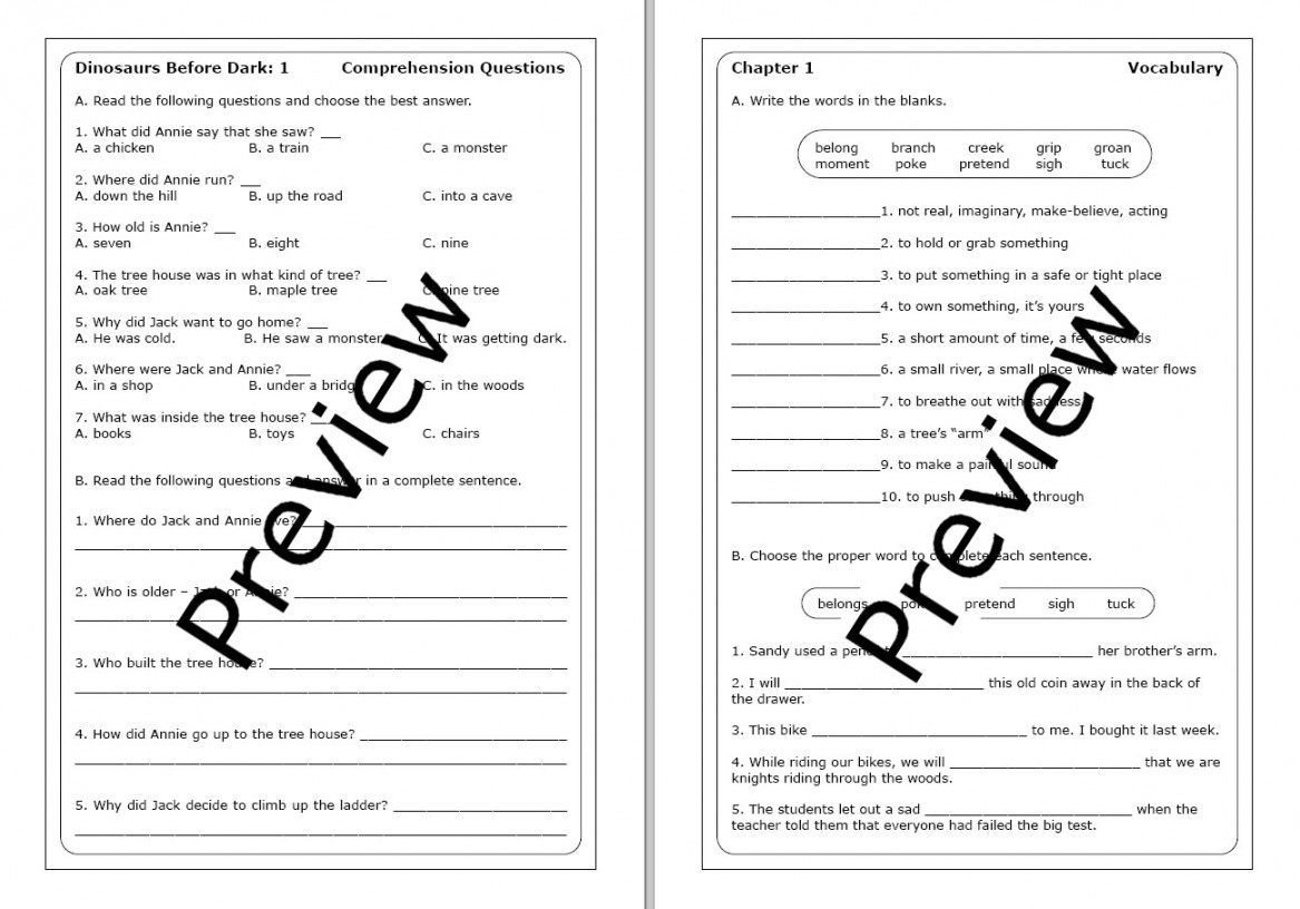 Magic Tree House "Dinosaurs Before Dark" worksheets