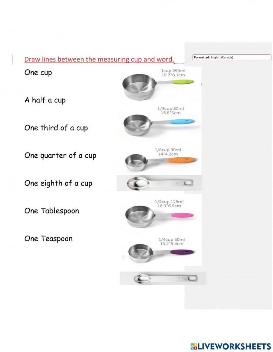 Measuring cups and spoons worksheet  Live Worksheets