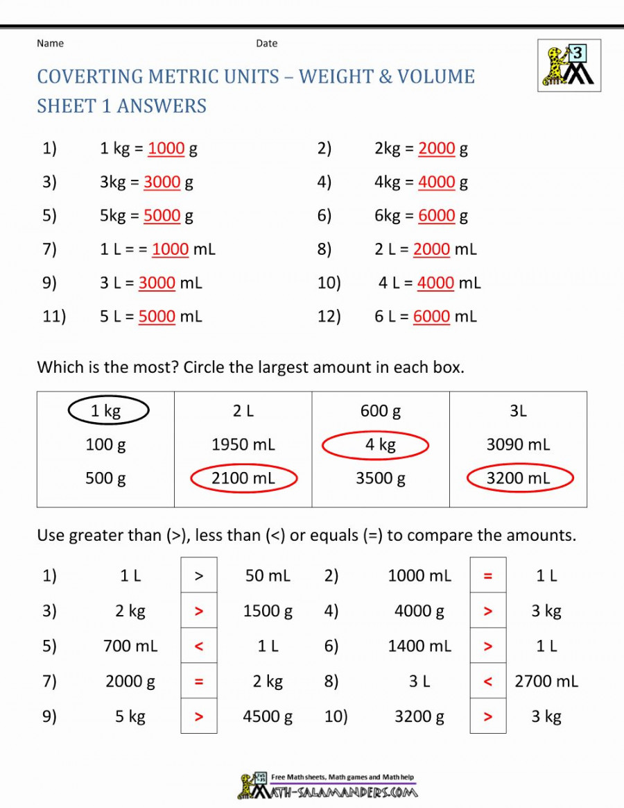 Measuring Units Worksheet Answer Key  Measurement worksheets