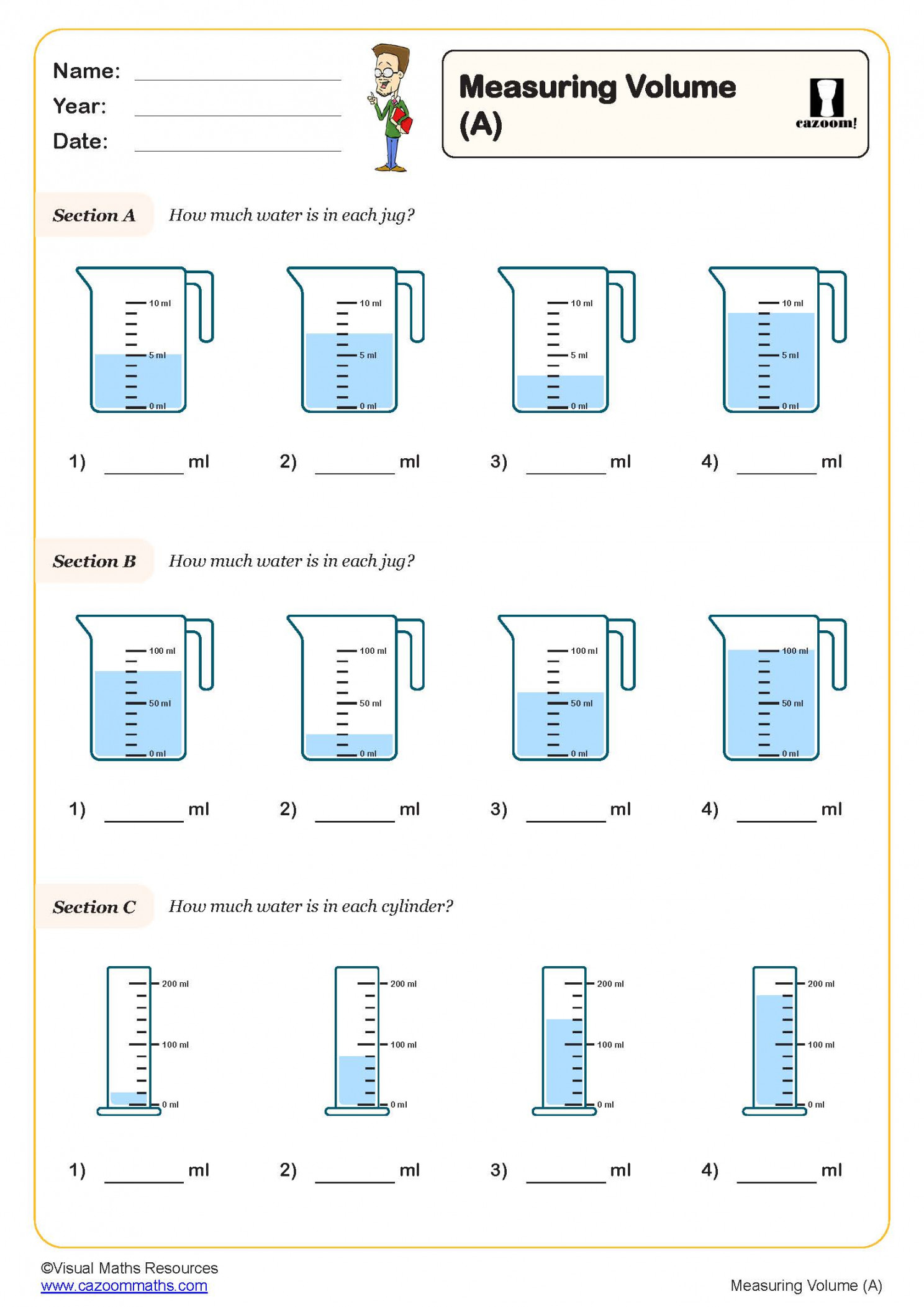 Measuring Volume (A) Worksheet  Key Stage  PDF Measurement