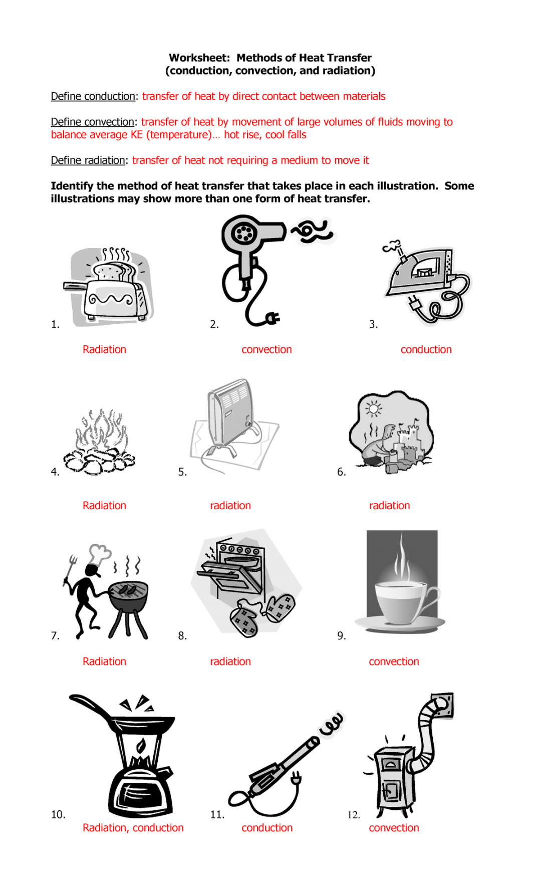 Methods of Heat Transfer Answers - Worksheet: Methods of