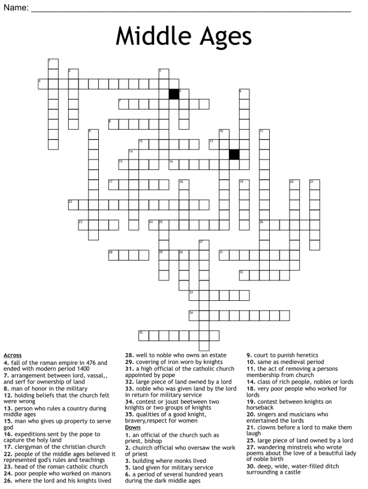 Middle Ages Crossword - WordMint