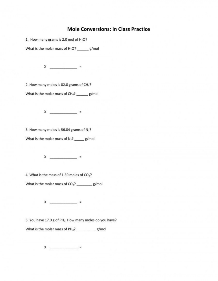 Mole Conversions- In-class practice worksheet  Live Worksheets