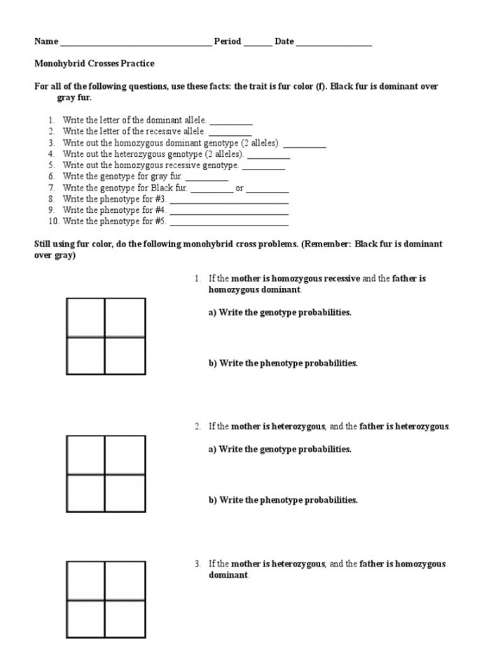 Monohybrid Practice  PDF  Zygosity  Dominance (Genetics)