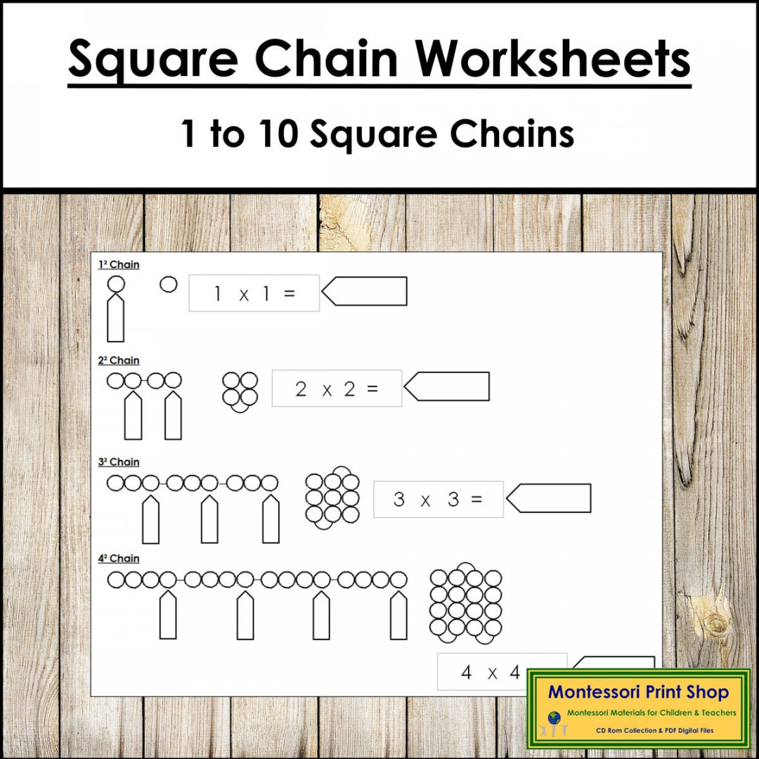 Montessori Quadratische Kette Arbeitsblätter - Primäre Mathematik -  Druckbare Montessori-Materialien - Digitaler Download
