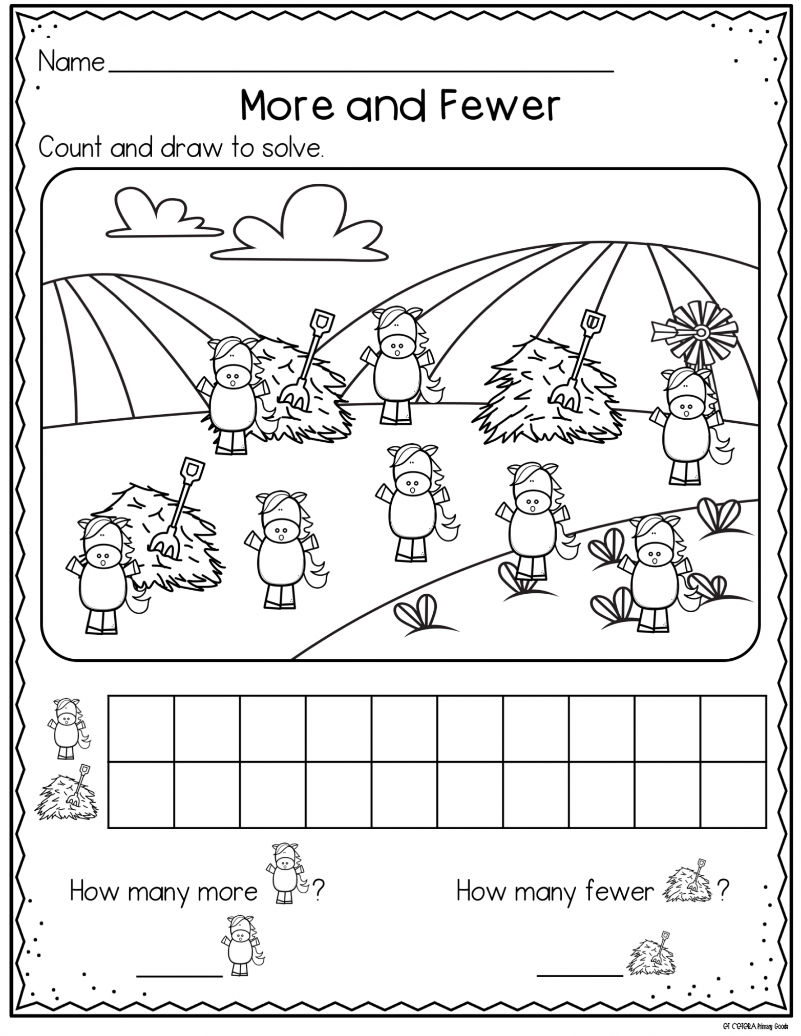 More and Fewer Comparing Sets  Kindergarten worksheets, Kinder