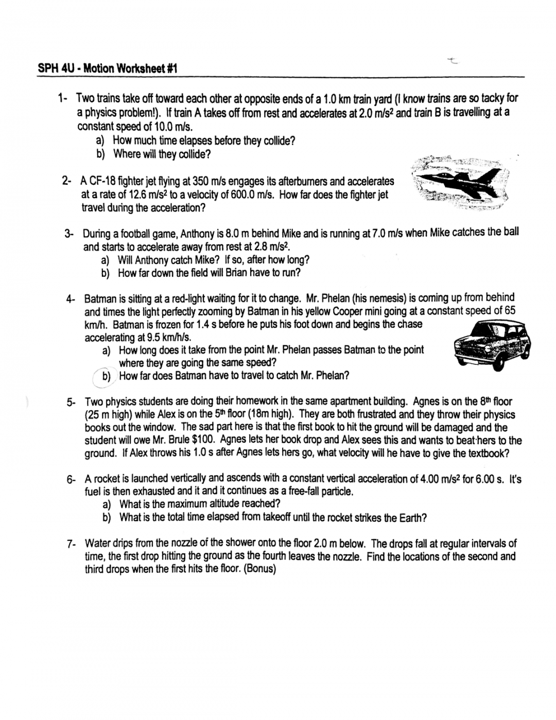 Motion Worksheet # (with catchup) Solutions - A meet l X B Domain