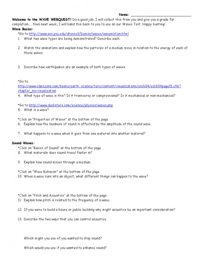 Mrs Ts Waves Webquest  PDF  Waves  Electromagnetic Radiation