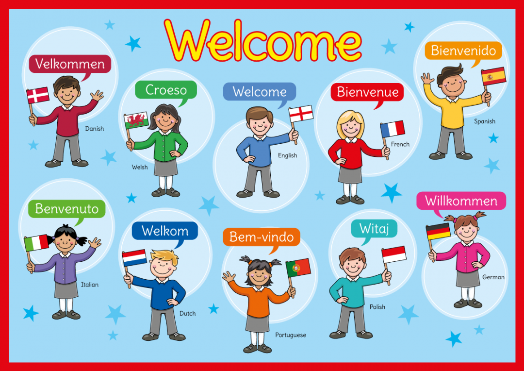 Multi-language Welcome Sign With Flags - Languages Sign for Schools