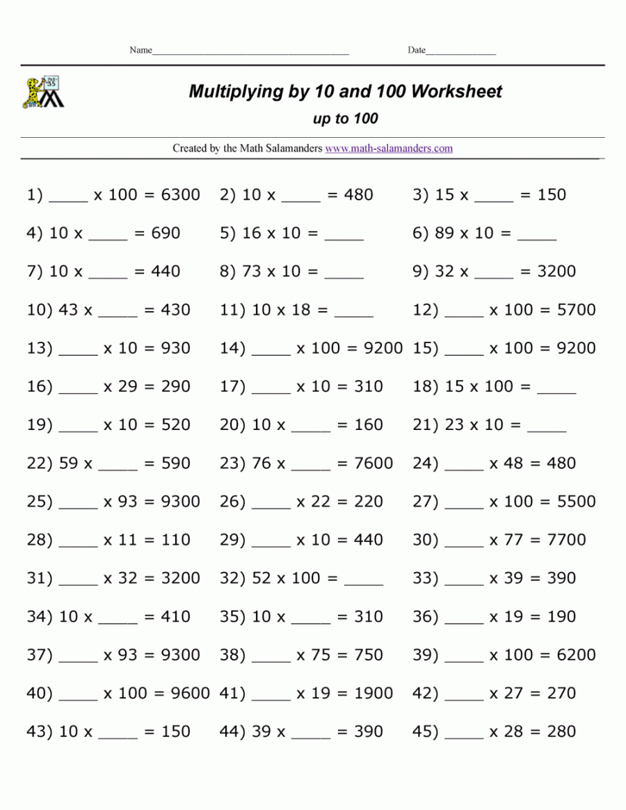 Multiplying by  and 0 Worksheets