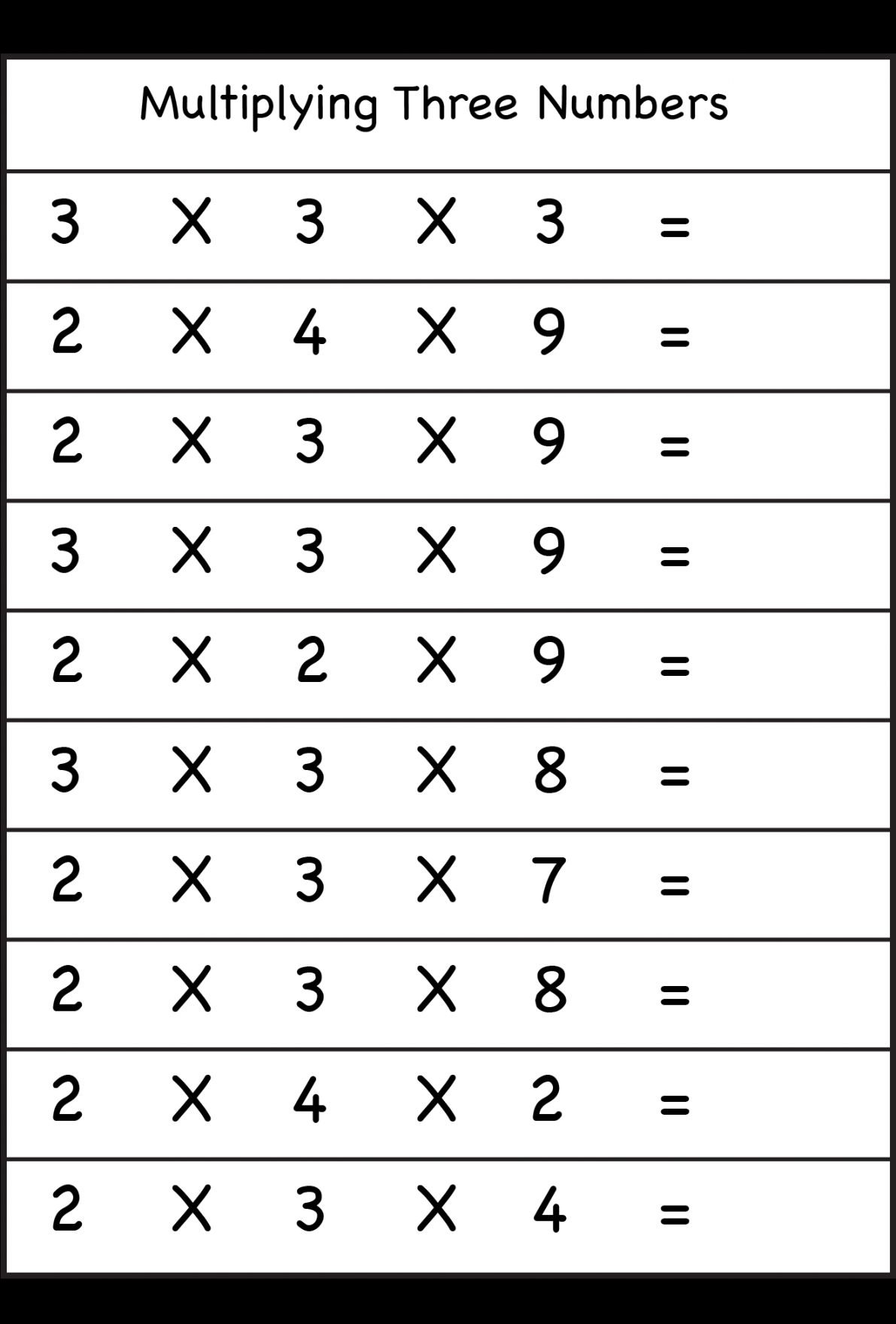 Multiplying  Numbers – Three Worksheets / FREE Printable