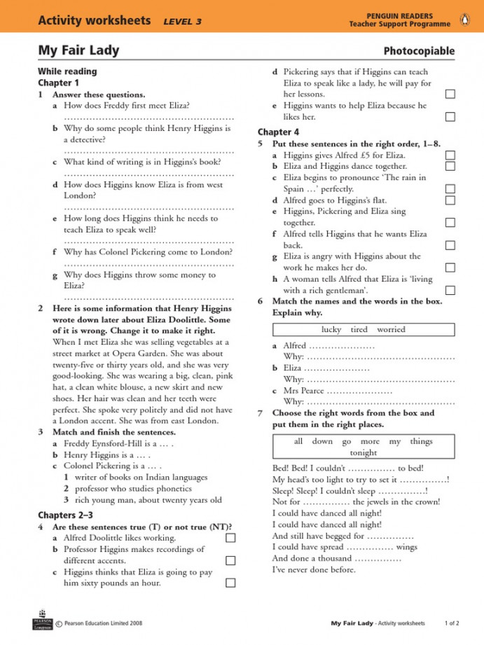 MY FAIR LADY - Activity Worksheets  PDF  Pygmalion (Play)