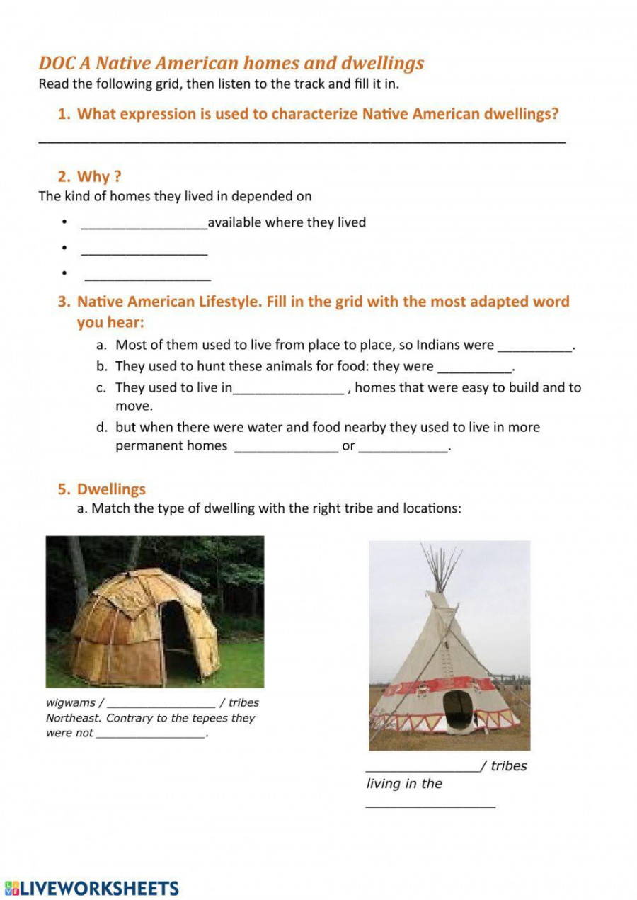 Native American homes & dwellings worksheet  Live Worksheets