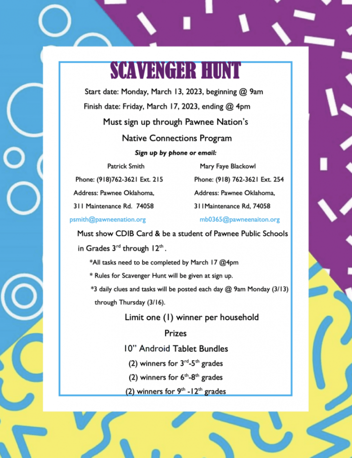 Native Connections Spring Break Scavenger Hunt Rules and