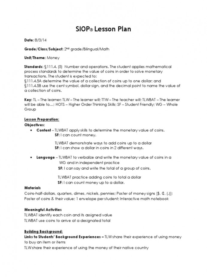 nd Grade Math Siop Lesson Plan  PDF  Lesson Plan  Map