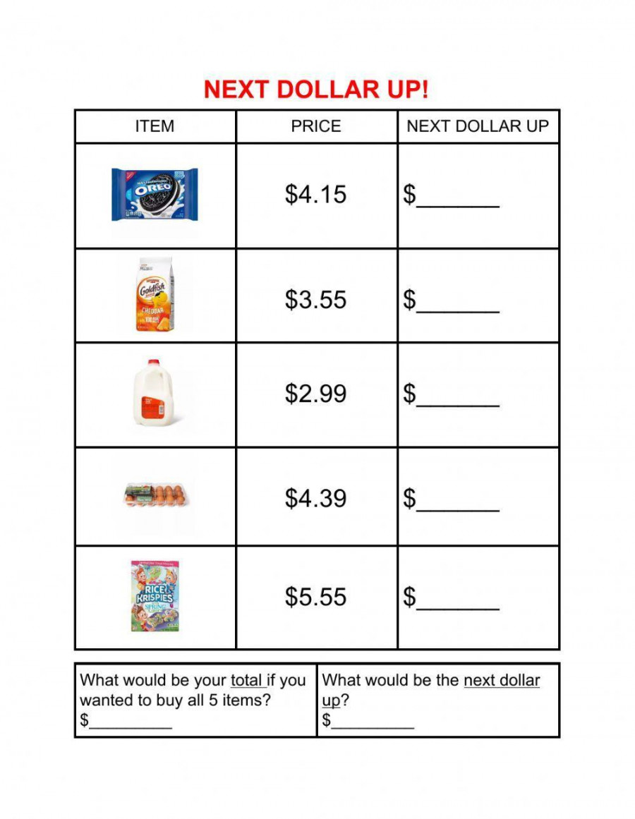 Next dollar up- worksheet  Live Worksheets