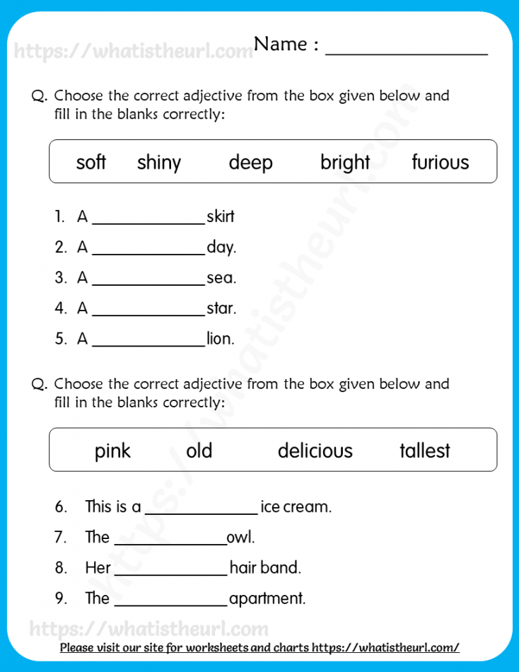 Nouns & Adjectives Worksheets for Grade   Nouns and adjectives