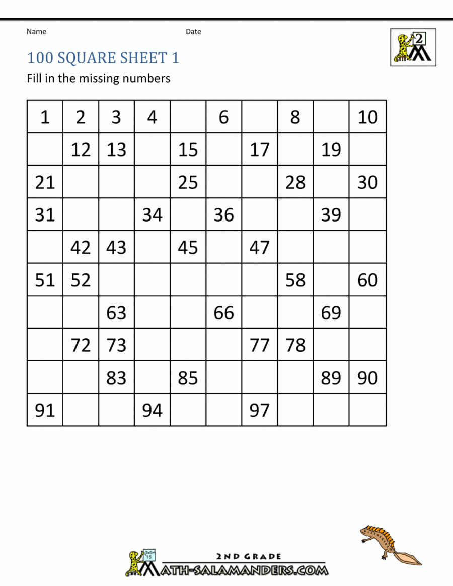 Number Square Worksheets