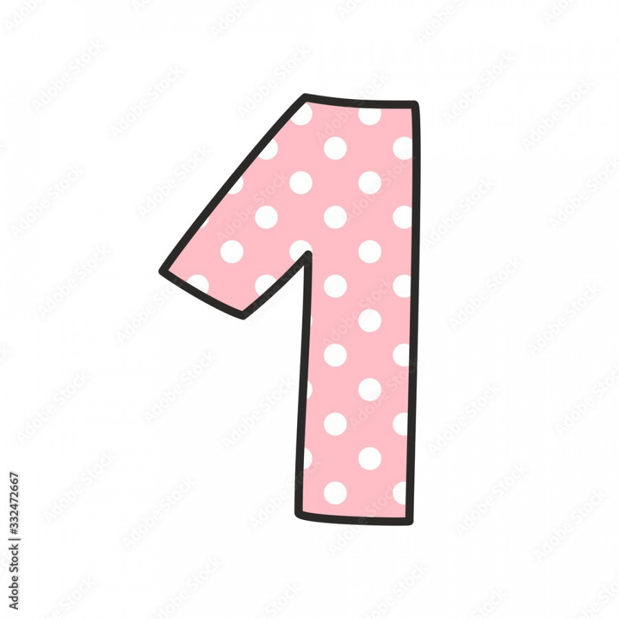 Number  with white polka dots on pink, vector illustration