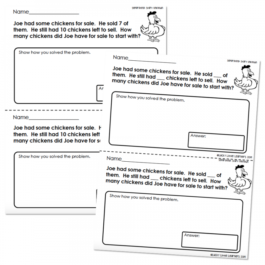 Numberless Word Problems - Separating - Start Unknown