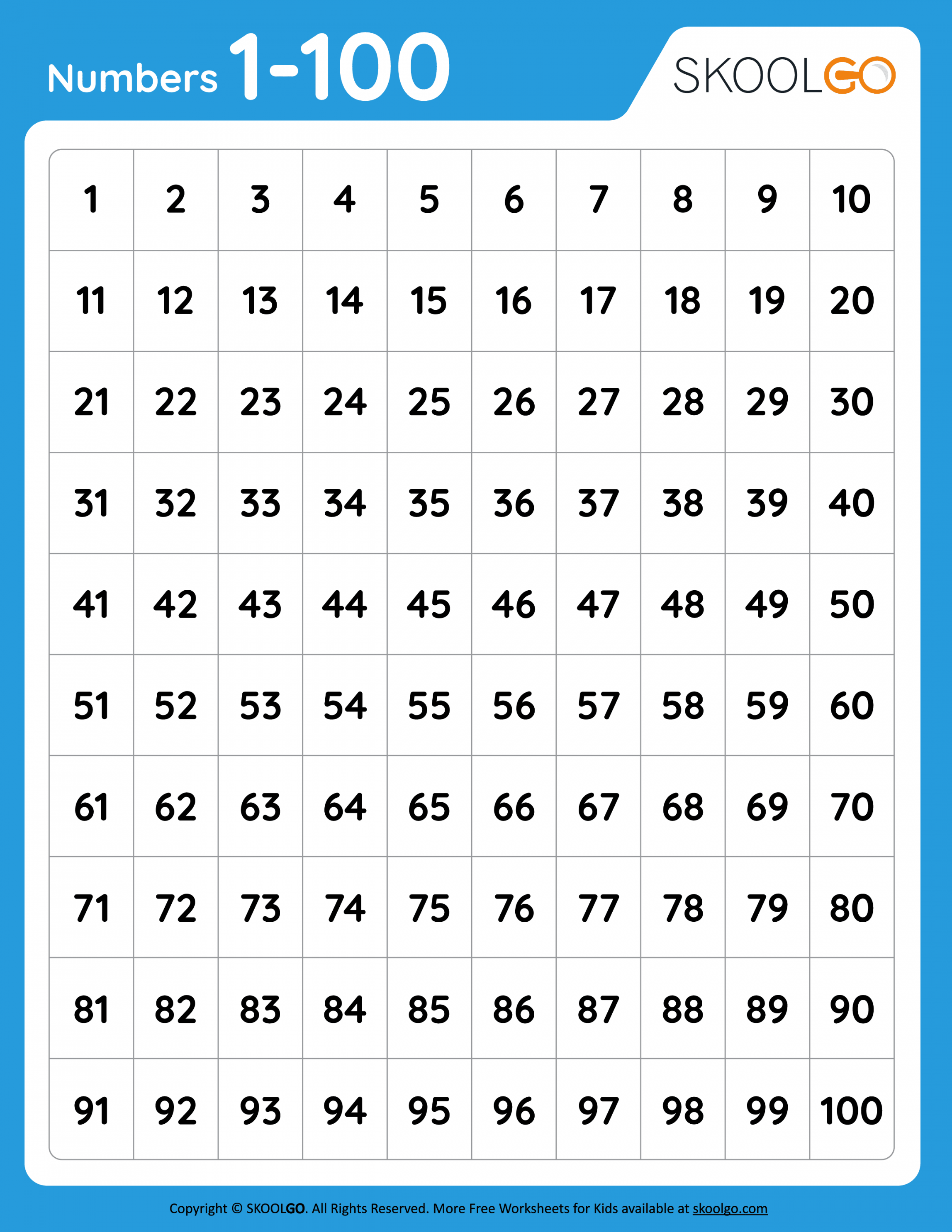 Numbers  to 00 - Free Worksheet for Kids - SKOOLGO