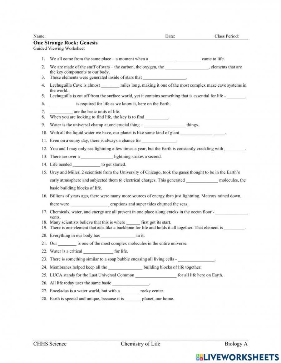 One Strange Rock: Genesis worksheet  Live Worksheets