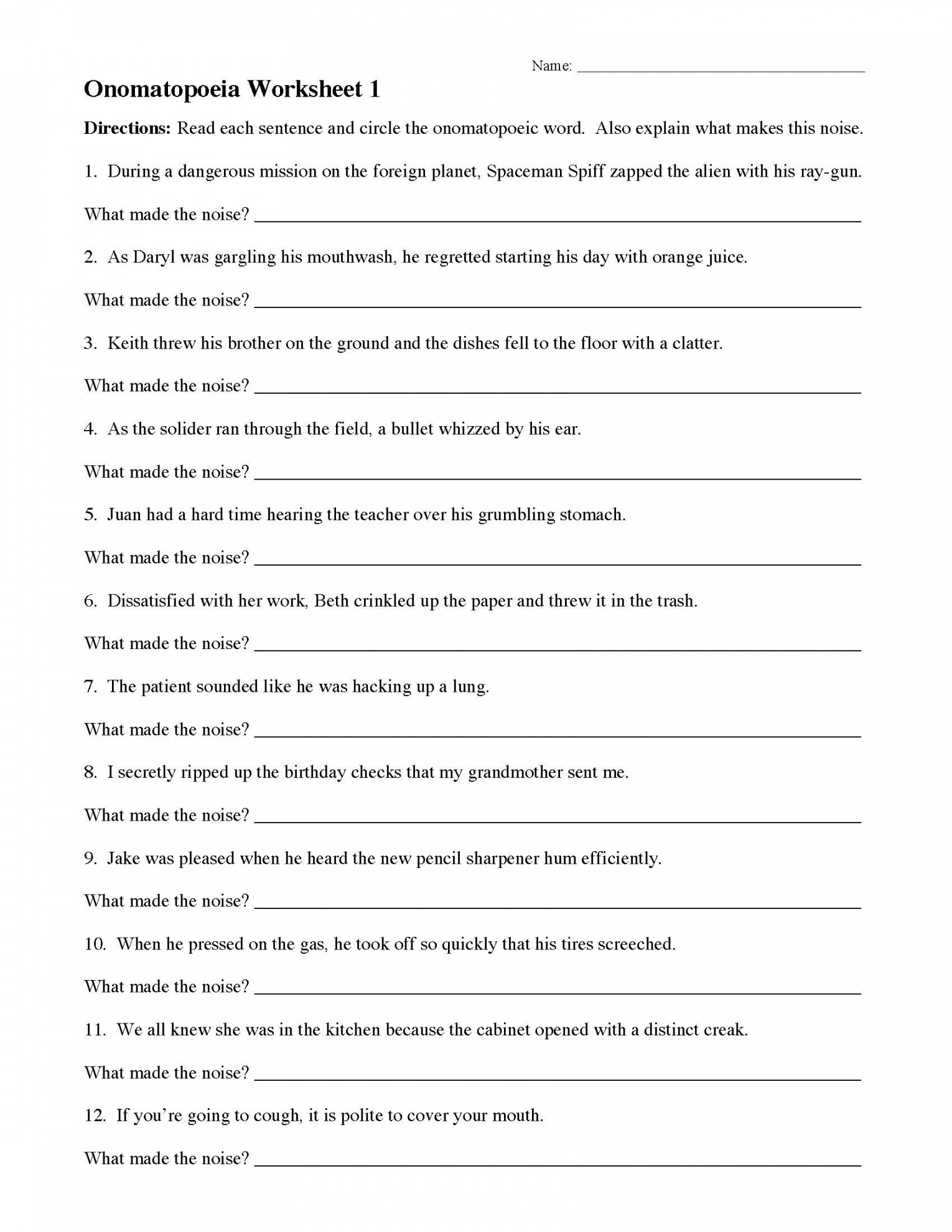 Onomatopoeia Worksheets and Activities  Ereading Worksheets