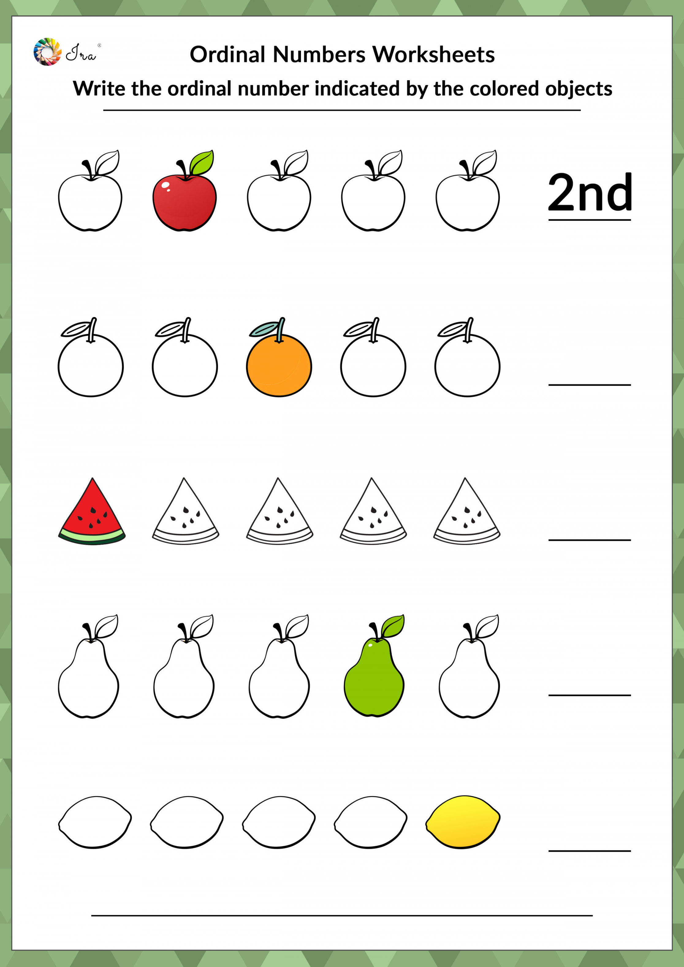 Ordinal Number Worksheet- Fill in the blanks  Ordinal numbers