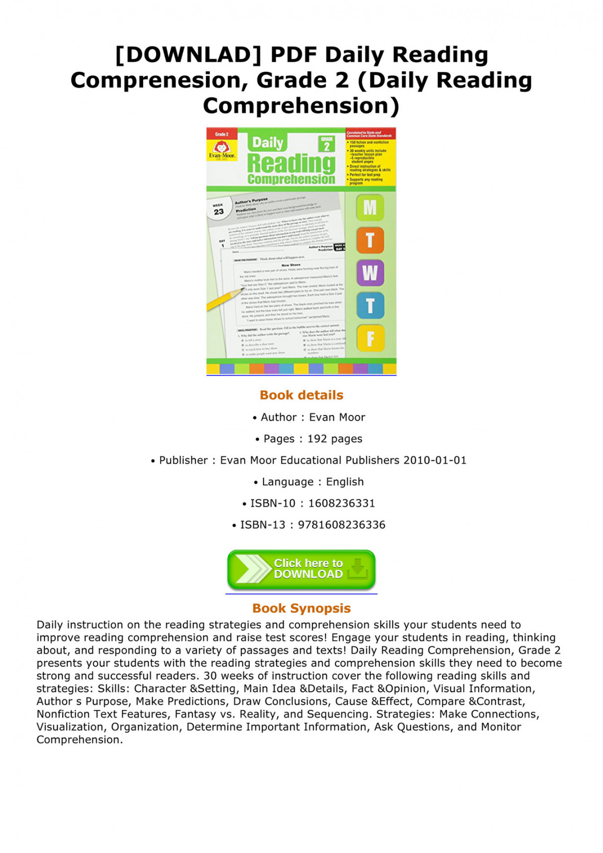 Orlando - DOWNLAD PDF Daily Reading Comprenesion Grade  Daily