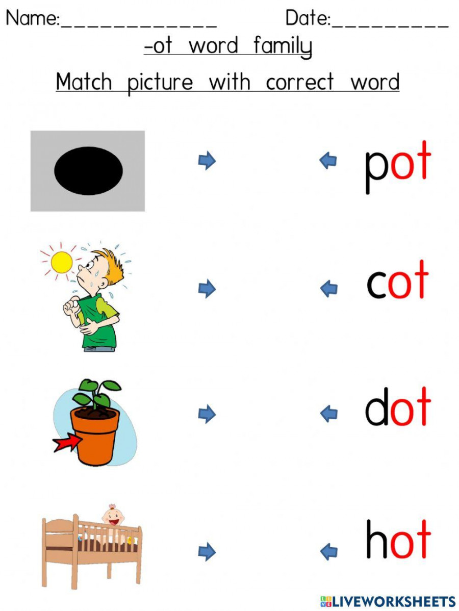 ot word family (Match picture with correct word) worksheet  Live